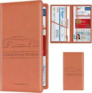 Car Registration & Insurance Card Holder - Brown Vehicle Document Organizer - Picture 1 of 7