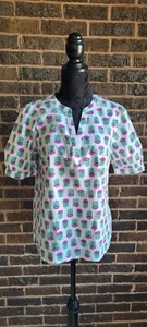 J Crew Womens Printed White Cotton Short Sleeve Poplin Top Size Small - Picture 1 of 11