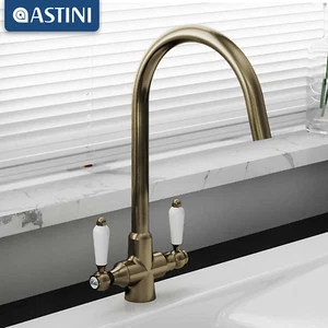 Astini Colonial Antique Bronze & White Ceramic Handle Kitchen Sink Mixer Tap - Picture 1 of 8
