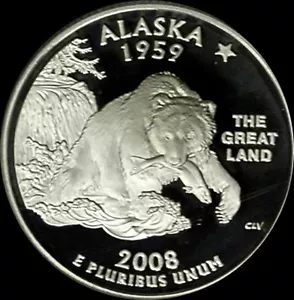 2008 S 90% Silver Alaska State Quarter Deep Cameo Gem Proof - Picture 1 of 1