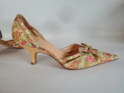 Sandalia puntiaguda vintage Delman talla 7,5 M floral D'Orsay melocotón primavera Pascua Foto 1 de 4
