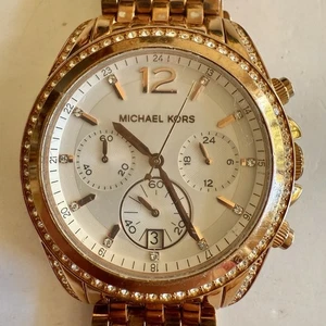 Men's Michael Kors Rose Gold Tone Watch/Works/New Battery/Orig Box/User Manual - Picture 1 of 8