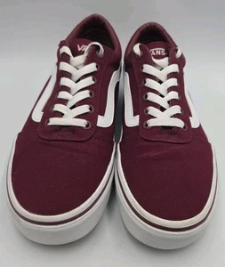 Vans Old Skool Women Size 9 Maroon & White Athletic Casual Shoes Sneakers EUC - Picture 1 of 7