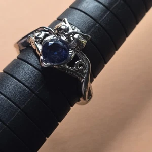 Blue Belly Owl Ring Scroll Wing Split Shaft Women Fashion Ring Cute Size 9 - Picture 1 of 10