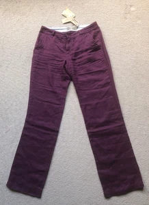FAT FACE PLUM LINEN WIDE STRAIGHT LEG VINTAGE WASH TROUSERS SIZE 10 medium rise - Picture 1 of 3