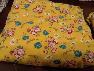 Mustard yellow floral print viscose  Fabric approx. 3 meters  Dressmaking Craft  - Image 1 of 4