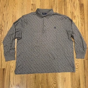 Polo Ralph Lauren Shirt Men’s 2XB Grey Print Soft Cotton Long Sleeve Polo Casual - Picture 1 of 12