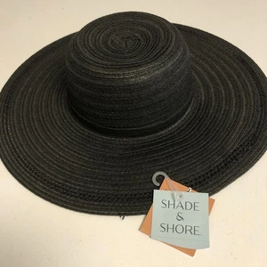 NEW SHADE & SHORE Floppy Beach Hat Solid Black Paper Packable NWT - Picture 1 of 10