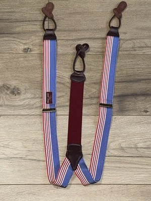 Barrons Hunter Suspenders Braces Leather Button On American Flag Made in USA - Image 1 of 4
