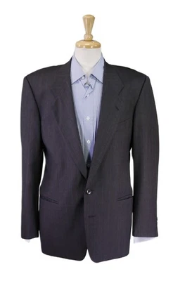 Mani Giorgio Armani Vintage 90s Gray Blue Pinstripe 2-Btn Suit Blazer Jacket 40S - Image 1 of 4