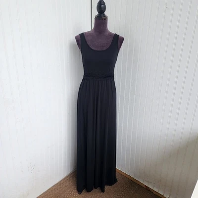 Vestido de malha Mudd sem mangas maxi jersey feminino preto médio crochê fada grunge P - Imagem 1 de 4