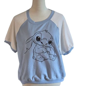 Disney Stitch Shirt Women’s L (12–14) Baby Blue White Crew Neck Short Sleeve Tee - Picture 1 of 12