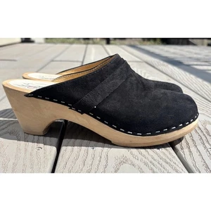 Maguba Black Suede Leather Clogs Wood Heel Women's Shoes Mules Size 38 - Picture 1 of 9
