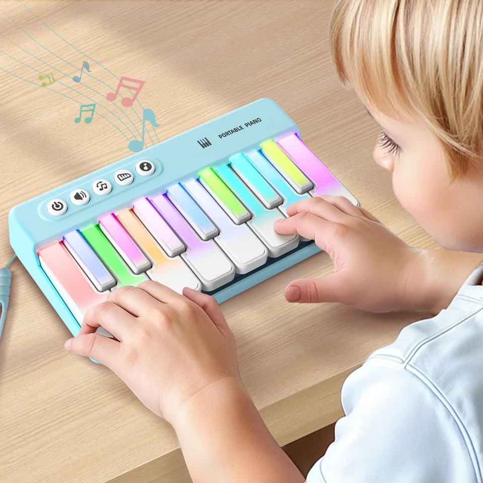 Kids Mini Piano Toy w/Rainbow Lights, Portable Travel Keyboard for Toddlers 1-3 - Image 1 of 4
