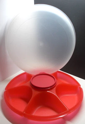 Tupperware Large Divided Snack Veggie Fruit Tray with Dipping Bowl Red - Image 1 of 4