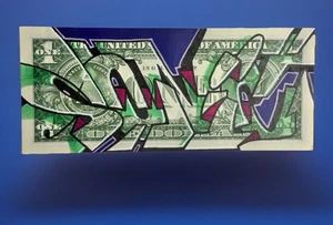 Graffiti Art On Dollar Bill USA Currency Sonic Bad Urban Art One Of One - Picture 1 of 10