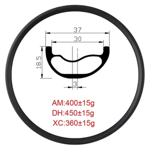 29er MTB XC DH/AM 37mm Asymmetric Carbon Rim Tubeless Mountain Bike Wheel Rims - Picture 1 of 12