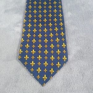 Firenze Silk Tie Blue With Gold Fluer-de-lis Made In Italy - Picture 1 of 8