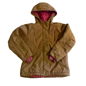 Carhartt kleine Mädchen Jacke - mittlere Größe (10-12) rosa Futter hellbraun außen - Bild 1 von 10