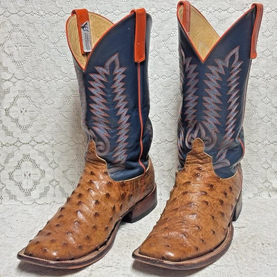 Botas de Vaquero Anderson Bean Para Hombre 13D Pluma Completa Avestruz Coñac Punta Cuadrada EE. UU. Foto 1 de 4