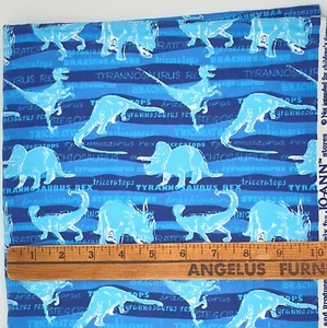 1 1/3 yd Jo-Ann Blue Dinosaur Stripe Cotton Flannel Fabric - Picture 1 of 3