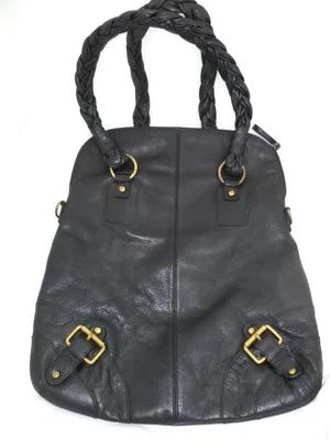 KATE LANDRY USADO/SIN CORREA HEBILLA DE CUERO NEGRO XL BOLSO DE MANO DELGADO/BOLSO DE VIAJE TRENZADO H Foto 1 de 4