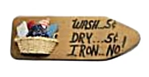 Mini Wood Ironing Board Wall Plaque Laundry Room Wash Dry Iron Wicker Basket VTG - Picture 1 of 6