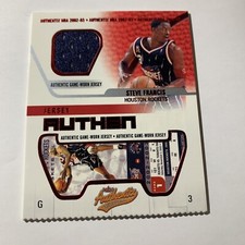 2002/03 FLEER AUTHENTIX STEVE FRANCIS RIPPED RED FOIL AUTHEN GAME WORN JERSEY 