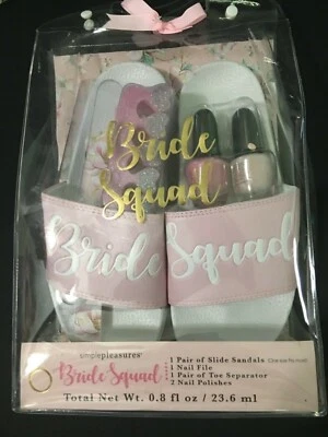 Bridesmaid Gift Pink/White Beach Sandals  "Bride Squad" Pedicure Simplepleasures - Image 1 of 3