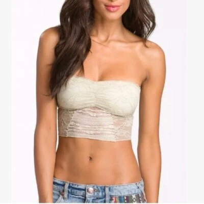 Free People Intimately Galloon Lace Bandeau Bralette Champagne Size L NWT - Image 1 of 4