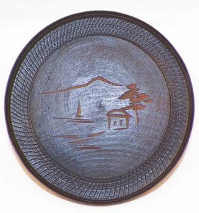 12 dessous de verre bois en boite Japon pin noir sculpté maison lac montagne vintage - Photo 1/8