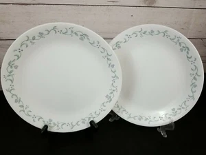 Corelle Cottage Blue Hearts Green Leaf Pattern Dinner Plates Lot of 2 Retired - Picture 1 of 11