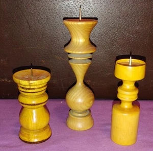 3 x DDR gedrechselter Kerzenständer - Volkskunst Vintage Ostalgie Weihnachten - Bild 1 von 3