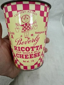Antiguo cubo litográfico de lata de queso ricotta Beverly Middletown NY - Imagen 1 de 10