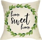 Home Sweet Home Decorative Throw Pillow Cover Olive Green Wreath Farmhouse Cu...