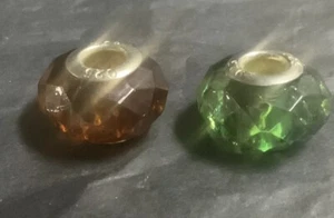 2 CUENTAS DE PRISMA DE CRISTAL DE MURANO 925 CON NÚCLEO DE PLATA ESTERLINA CUENTAS CON ENCANTO EUROPEAS - Imagen 1 de 7