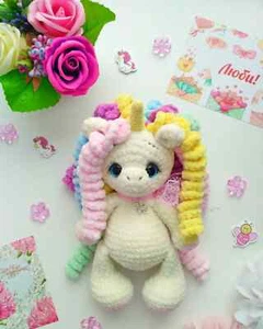 Unicornio de ganchillo hecho a mano, juguete de peluche de ganchillo unicornio, regalos de cumpleaños amigurumi a - Imagen 1 de 3