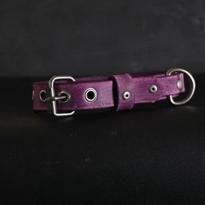 Alter Leder Hundehalsband. 1 zoll breit. Nieten & Ösen. Rosa - Bild 1 von 7