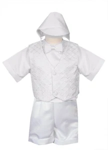 boys christening outfit infant toddler baby white Organza vest satin fancy 4pc - Picture 1 of 2