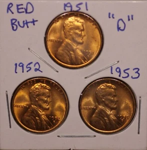 1951 D , 1952 D & 1953 D LINCOLN WHEAT CENT PENNIES 1C RED BU SET (3 COINS) - Picture 1 of 2