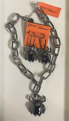 Новый с Ярлыками Betsey Johnson черный паук серебро тяжелая цепочка ссылка шеи и серьги комплект - Изображение 1 из 4