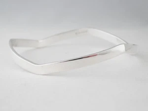 Silver Curved Bangle Handmade Wavy Solid Sterling 925 Personalised Bracelet - Picture 1 of 12