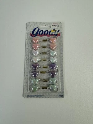 Soportes de cola de caballo Goody Twin Bead Pastel CORAZÓN 6 unidades #36641 1995 sellado NUEVO Foto 1 de 3