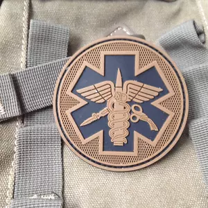 3D PVC EMS MEDIC CROSS STAR EMT FIRST AID RUBBER HOOK LOOP PATCH TAN - Picture 1 of 5