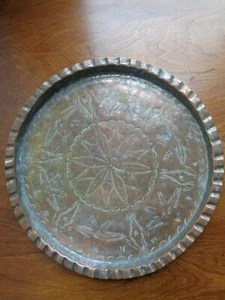 Vintage Solid Copper Hand Crafted Stamped Tray Plater Decor - Picture 1 of 9