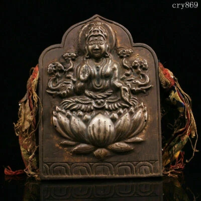 coleção Templo Tibete Jokhang antigo antigo escultura em madeira tara Buda placa - Imagem 1 de 4