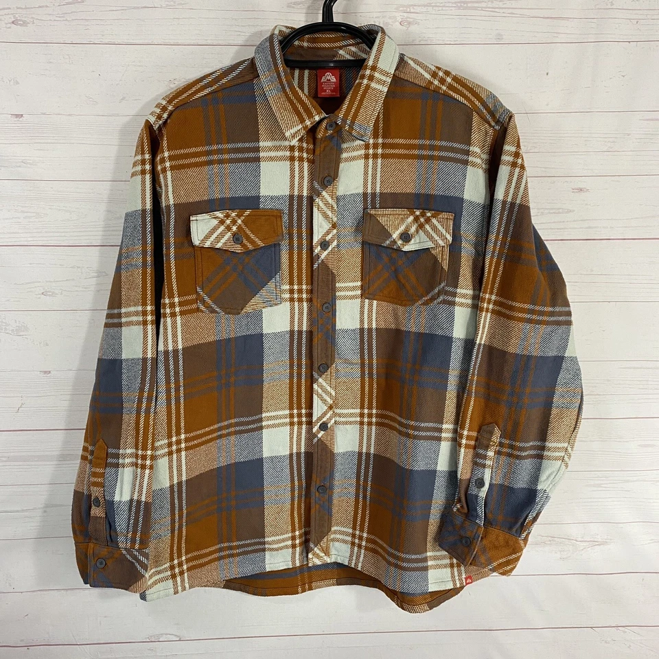 Eastern Mountain Sports Mens Heavey Cotton Plaid Flannel Shirt XL Rust Long Slv - Image 1 of 4