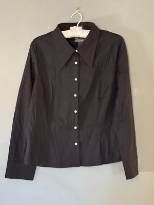 Allegra K Point Collar Button Down Shirt, Black, Size 1X - Image 1 of 4