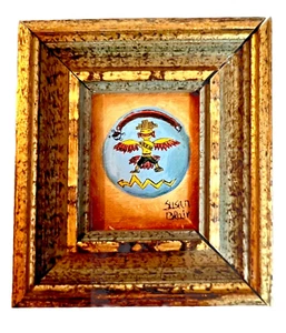 Vintage gerahmtes Donnervogel Gemälde Miniatur 4 Zoll indianische Kunst Susan Blair - Bild 1 von 4