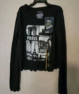 New Art Class Girls Long Sleeve Paris London Graphic Print Shirt.    Size M (8)  - Picture 1 of 2